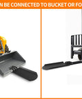 Heavy Duty Quick Spade Attachment For Skid Steer And Tractor Buckets Or Pallet Forks with Integrated Chain Hook shown on equipment