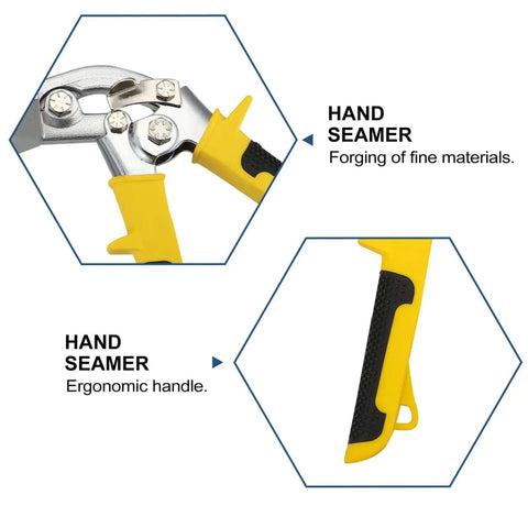Crimping Tool Hand Seamer Bending Pliers For Ductwork And Sheet Metal with ergonomic slip-resistant handle, close-up view