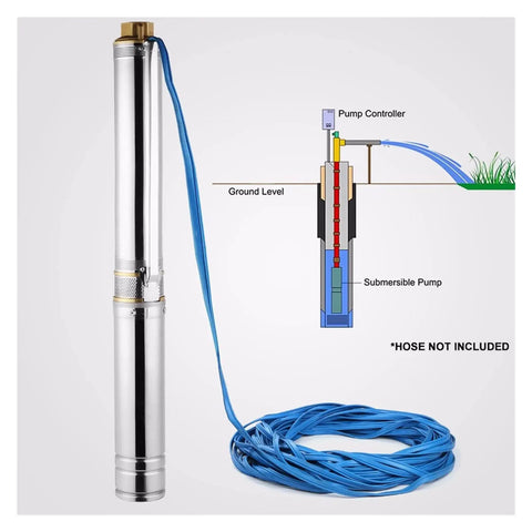 Rock Solid Adjustable Submersible Pump With Half Horsepower Brushless Motor And Stainless Steel Body Delivers Badass Durability And Straight Up Top Tier Flow For Deep Well Sump Or Camper Setup with blue cable.