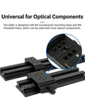 Heavy Duty Dovetail Translation Stage X Axis Linear Guide Slide Micro Positioning Platform For Pro Shop Optical Alignment and dead on accuracy rig setup with fine tuning control showing mounting holes.