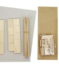 DIY Wood Ship Building Kit With Six Model Ships, unassembled wooden pieces and guides, brown finish craft set for beginners.