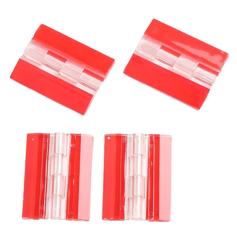 Crystal Clear Acrylic Hinges 4 Pack 1.37 x 1.77 Inch for mini cabinets, with red background and 275 degree rotation.