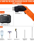 Rongter 200W Air-Cooled Electric Hot Knife Foam Cutter Tool With Active Fan Cooling System, includes blades and case.