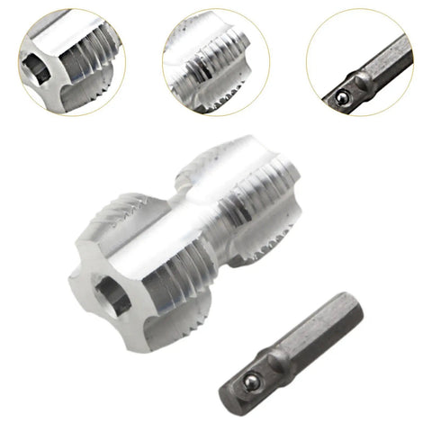 Heavy Duty Metal Pvc Pipe Threader Kit With Four And Six Point Dies For 20Mm And 26Mm Lines showing hex tap and die tool.
