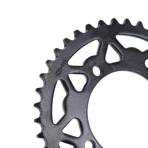 Close-up of 41 tooth rear sprocket from 420 Chain Sprocket Kit With Chain Breaker For Chinese 50cc To 125cc Mini Bike ATV Go Kart