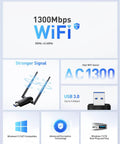 Fast 1300Mbps USB WiFi Adapter For PC And Laptop With Dual 5dBi Antennas, 5G/2.4G Dual-Band Wireless Network Card For Windows 11/10/8/7