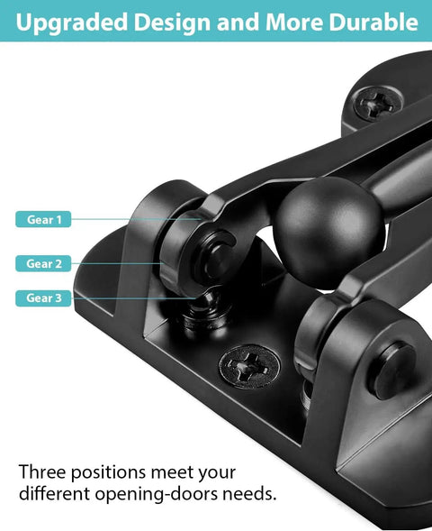 Close-up of adjustable gears on Top Shelf Swing Bar Door Lock Latch Built Tough With Real Aluminum Alloy And Satin Nickel Finish.