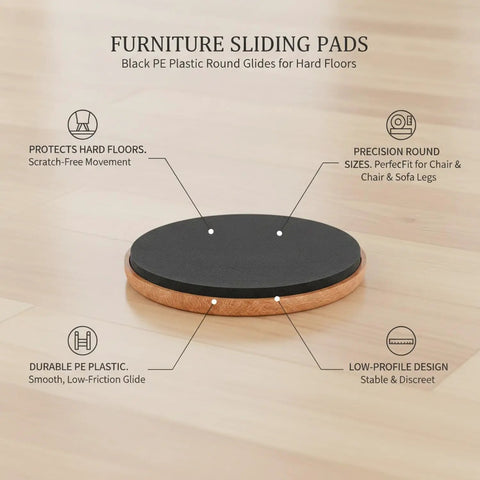 Glide Easy Furniture Pads For Hard Floors PE Plastic Round Glides Protect Wood Laminate And Tile From Scratches While Moving Chairs