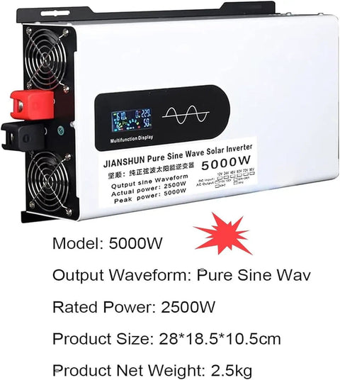 5000W Hybrid Solar Inverter For Off Grid Homes And RVs 24V DC To 110V And 220V AC Split Phase Pure Sine Wave Parallel Ready