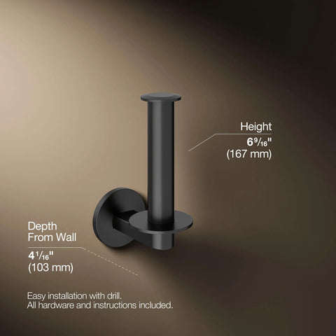 Vertical Toilet Paper Holder Built For Real Life, Premium Metal Build, Easy-Access No-Fuss Style, showing dimensions