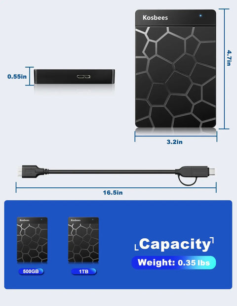 Ultra Slim 500 GB Portable External Hard Drive For Windows And Mac Plug And Play Ready With Fast Data Transfer Ideal For PC Laptop PS4 Xbox One And Xbox 360 On The Go Storage, black 500GB