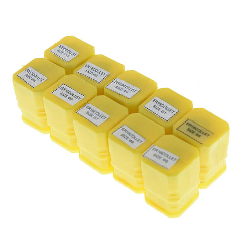 10 Pack ER16 Spring Collet Set 1 To 10 mm CNC Milling Tool in yellow storage containers, 1065 carbon steel, precise 0.015mm tolerance