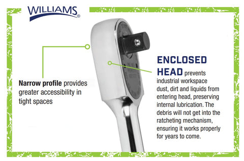 Half Inch Drive Enclosed Head Ratchet With Chrome Finish, 36-Tooth Gear, Single Pawl, 10-1/4 Inch Length, Sealed Head