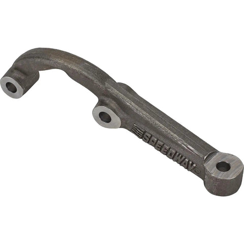 GM Metric Midsize Left Spindle Steering Arm Forged Heat Treated Steel CNC Machined OEM Geometry Race Ready For IMCA USMTS USRA UMP And Wissota Approved, showing side view of the forging structure