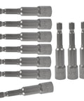 Ten Piece Magnetic Nut Driver Set With 65mm Extension Five Sixteenth Inch And Eight Millimeter Hex Bits Quick Change Socket Holder