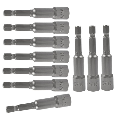 Ten Piece Magnetic Nut Driver Set With 65mm Extension Five Sixteenth Inch And Eight Millimeter Hex Bits Quick Change Socket Holder
