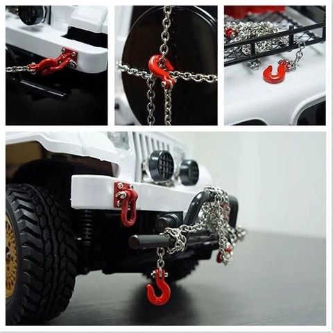 Red Metal RC Crawler Trailer Tow Hook Set Four Piece D Shackles With Buckle Winch Accessories For One Tenth Scale RC Cars