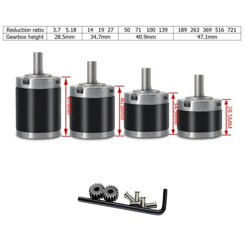 36mm Planetary Gear Motor Gearbox For DC Brushed Motors 6mm Shaft 1 To 100 Gear Ratio with gears and tools shown