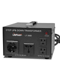 3000 Watt Voltage Converter Transformer For Travel And Home, Converts 110V To 220V And 220V To 110V, front view with outlets