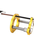 Premium Heavy Duty Router Lift Base For Woodworking Tables featuring yellow aluminum body and smooth height adjustment lever.