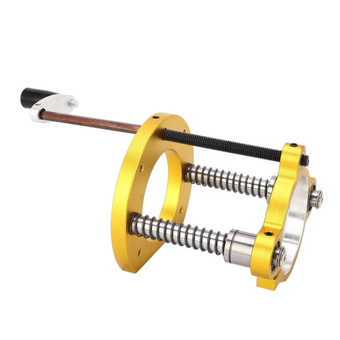 Premium Heavy Duty Router Lift Base For Woodworking Tables featuring yellow aluminum body and smooth height adjustment lever.