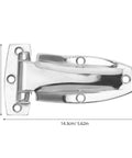 Built Tough Stainless Steel Box Truck Hinges Cargo Trailer Rear Door Hardware angled view showing dimensions and shiny finish.