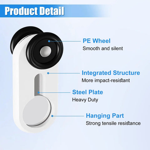 Premium Heavy Duty 50 Pack Curtain Track Rollers Aluminum Alloy Glide Like Butter Ultra Quiet Pulley Wheels For Indoor Ceiling Or Wall Mount Hardware In Bright White PE wheel detail on sturdy track roller.