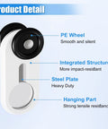 Premium 150 Pack Heavy Duty Curtain Track Rollers In Crisp White Aluminum Featuring Dead Quiet Pulleys, detail of PE wheel and steel plate.
