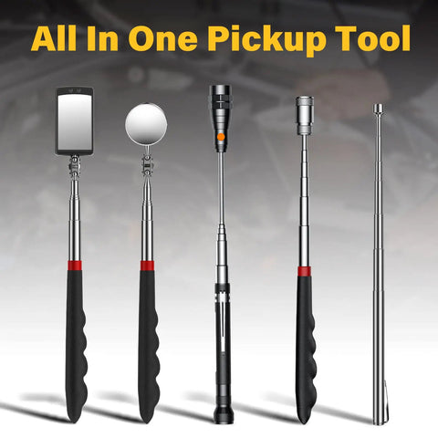 Ultimate Magnetic Pickup Tool Set With 15lb And 1lb Pickup Rods, mirrors, flashlight displayed against neutral background
