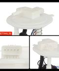 Close-up of Heavy Duty Electric Fuel Pump Module Assembly for Nissan Sentra 13 to 19, showcasing fittings and wiring.