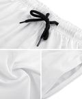 Close-up of white Dragon Boat Viking Themed Mens Board Shorts with drawstring waist, quick-dry fabric, and breathable mesh lining.