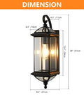 Copper Outdoor Wall Light 20 Inch Oil Rubbed Bronze Anti Rust Exterior Lantern dimensions with clear glass panes and light on