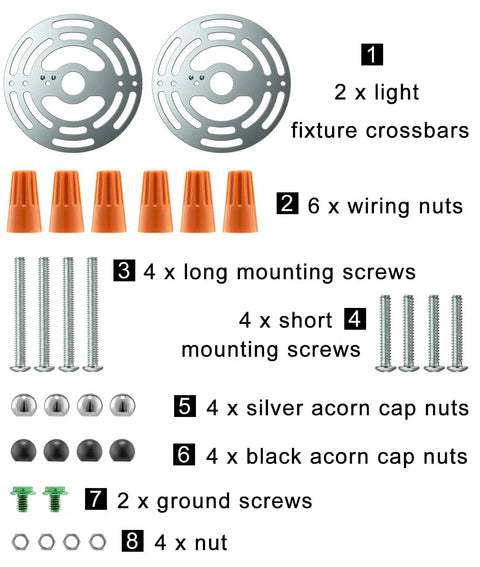 Universal 4 Inch Light Crossbar Mounting Bracket 2 Pack With Ground Screw And Acorn Cap Nuts For Wall Mounts And Close To Ceiling Lighting Fixtures No Fuss Easy Install Durable Zinc Plated Steel, parts kit
