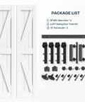 36 Inch By 84 Inch Double Barn Door With 6.6 Feet Sliding Door Hardware And Handle Included, shown unassembled with components.