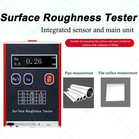 Digital Handheld Roughness Tester Pro Grade With Standard Calibration Block For Industrial Measurement Delivers Crisp Readings On Ra Rq Rz Rt Across Flat Curved And Tapered Surfaces Ideal For Glass Block Inspection. handheld surface roughness tester with display, used for pipe and flat surface measurement