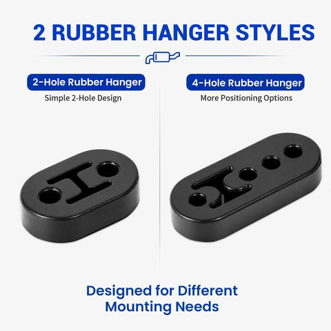 Ultimate 16 Piece Exhaust Hanger Kit featuring Heavy Duty Carbon Steel Rods With Rubber Mounts For Solid Installation And Smooth Ride 2-hole and 4-hole rubber hangers