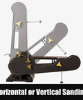 Heavy Duty 2x42 Inch Belt And 6 Inch Disc Sander Combo shown in horizontal and vertical positions for versatility