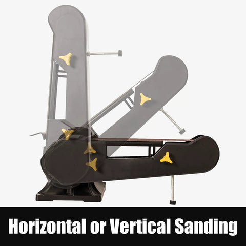 Heavy Duty 2x42 Inch Belt And 6 Inch Disc Sander Combo shown in horizontal and vertical positions for versatility