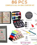 DIY Embroidery Stitch Book Kit With 106 Illustrated Stitches, Free Tutorials, 86-Piece Sewing Tool Kit layout overview