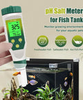 5 In 1 Water Tester With LCD Backlit For pH TDS EC Salt And Temperature Readings Digital Meter in use with fish tank