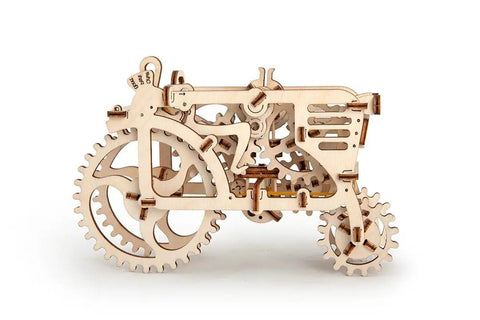 3D Wooden Puzzle Mechanical Tractor Kit With Self Propelled Action Built From Plywood For Grownups And Teens A Hands On Engineering Model That Moves And Makes A Great Gift For Builders And Tinkerers, wooden tractor side view