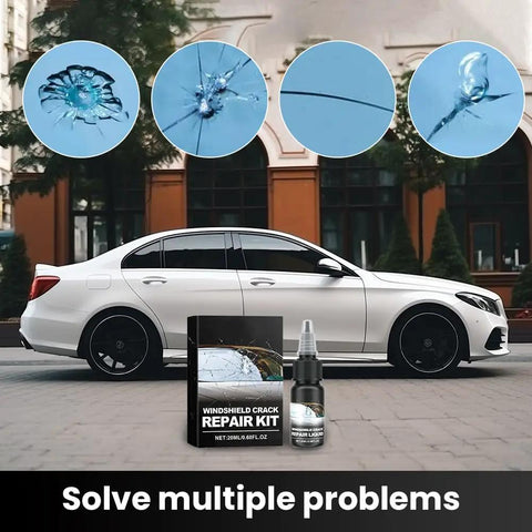 Windshield Crack Repair Kit for Cars, Easy DIY Glass Repair Fluid Resin to Fix Chips and Small Cracks in 20 to 30 Minutes, Upgraded 2025 Windshield Repair Tool Set box with car illustration.