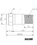 Detailed diagram of Inline F Type RF Coax DC Block Adapters 75 Ohm Impedance 5 MHz To 2400 MHz Two Pack showing dimensions