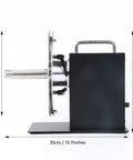 Side view of Automatic Label Rewinder Machine For Printers Bidirectional Rewinder with adjustable core holder, measured dimensions.