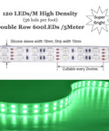 Five 5M RGB LED Strips Kit With IP67 Waterproof Silicone Sleeve, SMD5050 Double Row 120 LEDs Per Meter detail view.