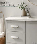 Straight Up Premium White Marble Cabinet Pulls With Slick Gold Aluminum Drawer Handles 3.78 Inch 96Mm Center To Center 4Pack in bathroom vanity