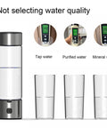 Portable Hydrogen Water Bottle With 1400ppb Generator, 460ml hydration cup with glasses showing different water qualities.