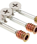 Badass Fifty Piece Cabinet Connector Screw Kit Built From Rust Resistant 304 Stainless Steel Hammer Nuts, showing three connector screws.