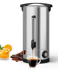 Heavy Hitter Double Wall Stainless Steel Coffee Urn Commercial Hot Beverage Dispenser Holds 110 Cups pouring coffee into a cup.