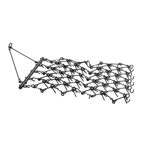 Drag Harrow For Tractor ATV And UTV Use Heavy Duty Chain Harrow With 69 Teeth 4 Ft By 4 Ft angled view showing steel construction.